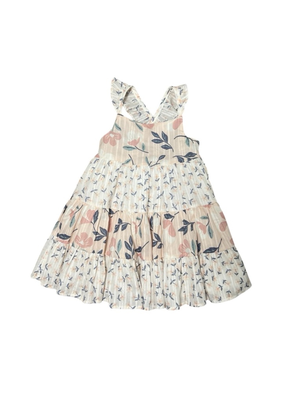 Catherine Malandrino Cream Sundress with Blue Leaves & Pink Blooms